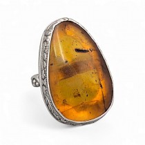 Inel statement Ethnic Inspired manufacturat în argint și chihlimbar baltic natural | cca. 1970