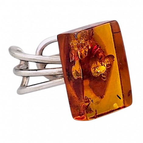 Inel statement modernist din argint cu chihlimbar baltic natural  | cca. 1970