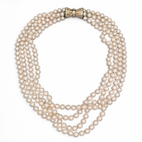 Remarcabil colier multi-strand cu perle de Mallorca și închidere din argint aurit | preloved 90's