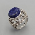 Inel etnic oriental manufacturat în argint și lapis lazuli multifațetat | preloved