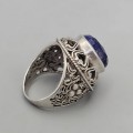 Inel etnic oriental manufacturat în argint și lapis lazuli multifațetat | preloved