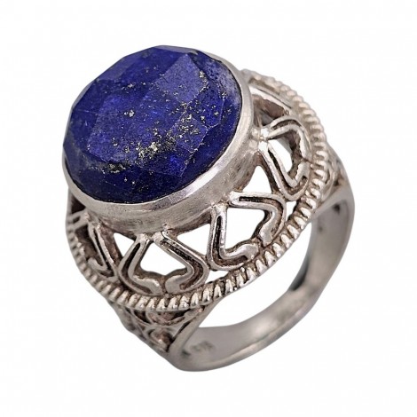 Inel etnic oriental manufacturat în argint și lapis lazuli multifațetat | preloved