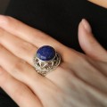 Inel etnic oriental manufacturat în argint și lapis lazuli multifațetat | preloved