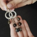 Cercei dangle contemporani din argint decorați cu anturaje de cuarț fumuriu și ochi de tigru natural | preloved 2020's