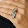 Spectaculos inel cocktail contemporan din argint în manieră futuristă decorat cu pavé cz | preloved 2020's