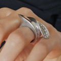 Spectaculos inel cocktail contemporan din argint în manieră futuristă decorat cu pavé cz | preloved 2020's