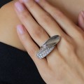 Spectaculos inel cocktail contemporan din argint în manieră futuristă decorat cu pavé cz | preloved 2020's
