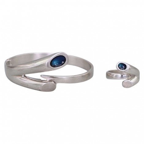 Set de bijuterii mid-century Space Age compus din brățară bangle și inel din argint și email vitrificat | atelier Arezia Oro - Arezzo cca. 1970