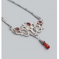 Rafinat colier vintage Art Nouveau Revival din argint decorat cu anturaje de carneol natural și incrustații de marcasite | cca. 1960 - 1970