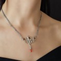 Rafinat colier vintage Art Nouveau Revival din argint decorat cu anturaje de carneol natural și incrustații de marcasite | cca. 1960 - 1970