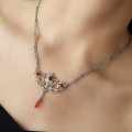 Rafinat colier vintage Art Nouveau Revival din argint decorat cu anturaje de carneol natural și incrustații de marcasite | cca. 1960 - 1970