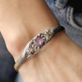 Brățară cuff etnică indoneziană manufacturată în argint și ametist natural | new old stock