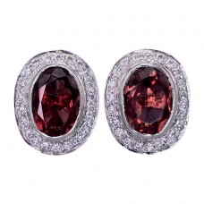 Eleganți cercei cocktail din argint rodiat, decorați cu remarcabile spinele de sinteză în nuanță burgundy-rodie și incrustații de cristale cz | preloved