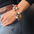 Opulentă brățară Boho Chic manufacturată în argint, decorată cu perle naturale baroce și bogată suită de pietre naturale
