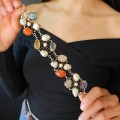 Opulentă brățară Boho Chic manufacturată în argint, decorată cu perle naturale baroce și bogată suită de pietre naturale