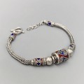Brățară Ethic Revival thailandeză manufacturată în argint și email cloisonné | Chiang Mai | new old stock