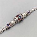 Brățară Ethic Revival thailandeză manufacturată în argint și email cloisonné | Chiang Mai | new old stock