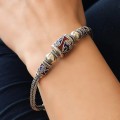 Brățară Ethic Revival thailandeză manufacturată în argint și email cloisonné | Chiang Mai | new old stock