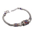 Brățară Ethic Revival thailandeză manufacturată în argint și email cloisonné | Chiang Mai | new old stock