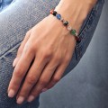 Brățară Tutti Frutti din argint cu pietre naturale: calcedonie verde și albastră, cuarț roz, onix negru, hematit și carneol | new old stock