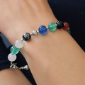 Brățară Tutti Frutti din argint cu pietre naturale: calcedonie verde și albastră, cuarț roz, onix negru, hematit și carneol | new old stock