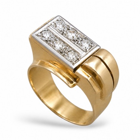 Inel Tank de perioadă Art Deco din aur 18k și diamante naturale montate în platină | cca. 1940 