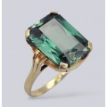 Inel cocktail în manieră Art Deco din aur 14K și spinel verde Verneuil | cca. 1950 - 1960