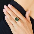 Inel cocktail în manieră Art Deco din aur 14K și spinel verde Verneuil | cca. 1950 - 1960