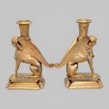 Sfeșnice Egyptian Revival în manieră Art Deco din spelter patinat |  Franța cca. 1950