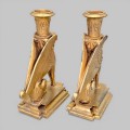Sfeșnice Egyptian Revival în manieră Art Deco din spelter patinat |  Franța cca. 1950