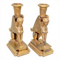 Sfeșnice Egyptian Revival în manieră Art Deco din spelter patinat |  Franța cca. 1950