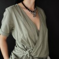 Colier etnic indian manufacturat în bumbac împletit și argint prevăzut cu amuletă Hirz | preloved