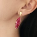 Eleganți cercei din argint aurit cu rădăcină de rubin naturală | bijuterie nouă