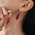 Eleganți cercei din argint aurit cu rădăcină de rubin naturală | bijuterie nouă
