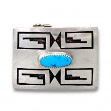Cataramă amerindiană Navajo manufacturată în argint sterling cu turcoaz natural Royston | Statele Unite cca. 1970 