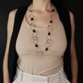 Colier sautoir design contemporan din argint placat cu aur roz cu anturaje de onix faux | new old stock 2020's
