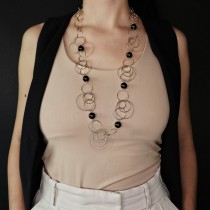  Colier sautoir design contemporan din argint placat cu aur roz cu anturaje de onix faux | new old stock 2020's
