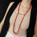 Colier statement din coral natural mediteranean, dublu șir, cu închidere din argint aurit | montură de atelier BAM – Arezzo 