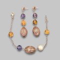 Remarcabil set de bijuterii Summer Vibes din argint placat cu aur roz decorat cu anturaje de cuarț galben lodolit, ametiste și perlă naturală baroc | atelier Luiber - Arezzo 