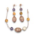 Remarcabil set de bijuterii Summer Vibes din argint placat cu aur roz decorat cu anturaje de cuarț galben lodolit, ametiste și perlă naturală baroc | atelier Luiber - Arezzo 
