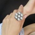 Remarcabil inel statement Studio Jewelry manufacturat în argint masiv cu perle naturale de cultură | preloved