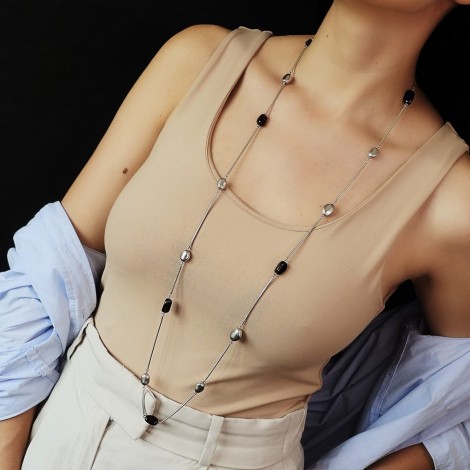 Colier lariat ESPRIT din argint cu cuarț fumuriu natural | preloved 2000s 