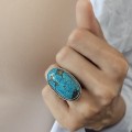 Inel statement amerindian manufacturat în argint și turcoaz Lone Mountain | Statele Unite | preloved cca. 1970 - 1990