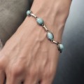 Brățară manufacturată în argint cu larimar dominican natural | preloved cca. 1990