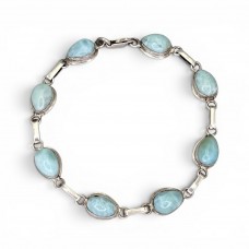 Brățară manufacturată în argint cu larimar dominican natural | preloved cca. 1990