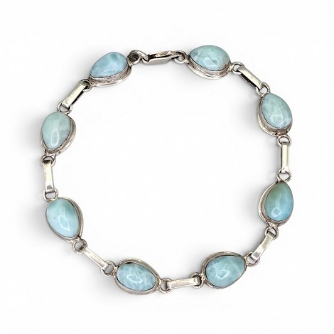 Brățară manufacturată în argint cu larimar dominican natural | preloved cca. 1990