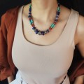 Colier etnic indian manufacturat în argint decorat cu turcoaz natural, lapis lazuli și coral natural | Rajasthan - India | a doua jumătate a secolului XX