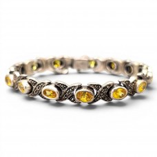 Brățară vintage în manieră Art Deco din argint decorată cu citrine și incrustații de marcasite | cca. 1960 - 1970
