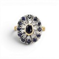 Inel Belle Epoque manufacturat în aur 18K și argint, decorat cu safire naturale și diamante naturale | cca. 1890 - 1915
