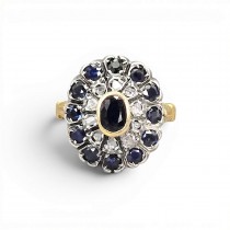 Inel Belle Epoque manufacturat în aur 18K și argint, decorat cu safire naturale și diamante naturale | cca. 1890 - 1915